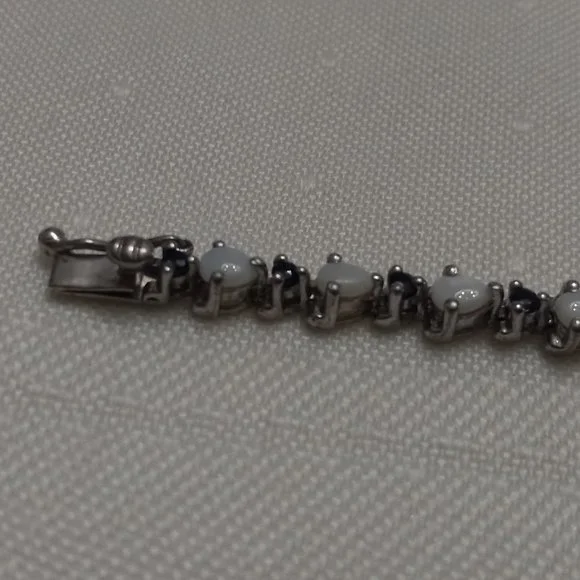 Sterling Silver Bracelet with Opals and Blue Rhinestones - Picture 10 of 14